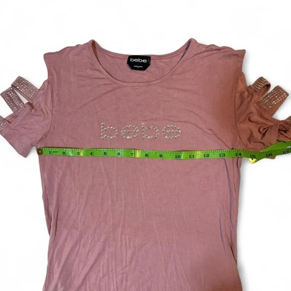 bebe Dusty Pink Cutout Sleeve Logo Tee - Picture 4 of 6